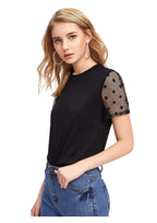 Chic Mesh Polka Dot Sleeve Top for Women – Elegant Casual Party Wear