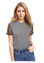 Chic Mesh Polka Dot Sleeve Top for Women – Elegant Casual Party Wear
