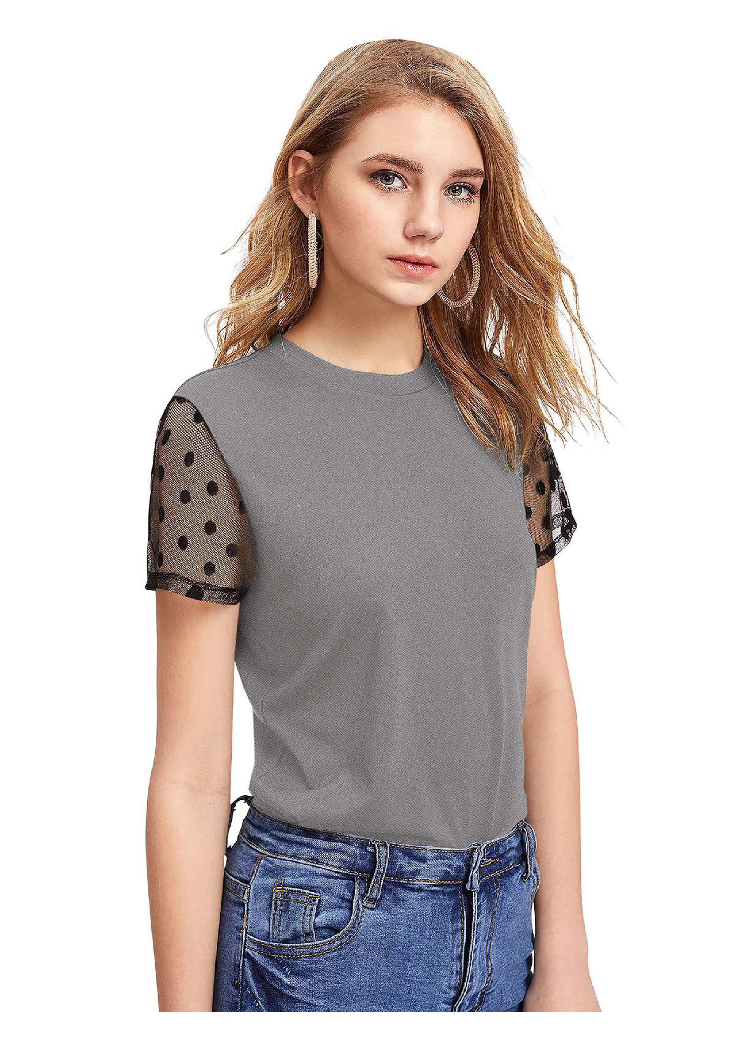 "Polka Mesh Sleeve Chic Top – Style That Speaks Effortlessly"