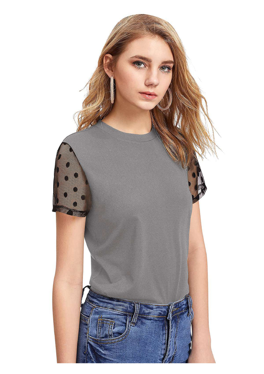 Chic Mesh Polka Dot Sleeve Top for Women – Elegant Casual Party Wear