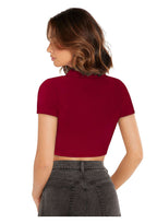 “Ravishing Ruby Ribbed Polo Crop Top – Trendy Casual Wear for Women”