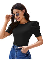 Midnight Grace Puff-Sleeve Crop Top – Classic Elegance Meets Modern Edge