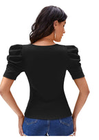 Midnight Grace Puff-Sleeve Crop Top – Classic Elegance Meets Modern Edge