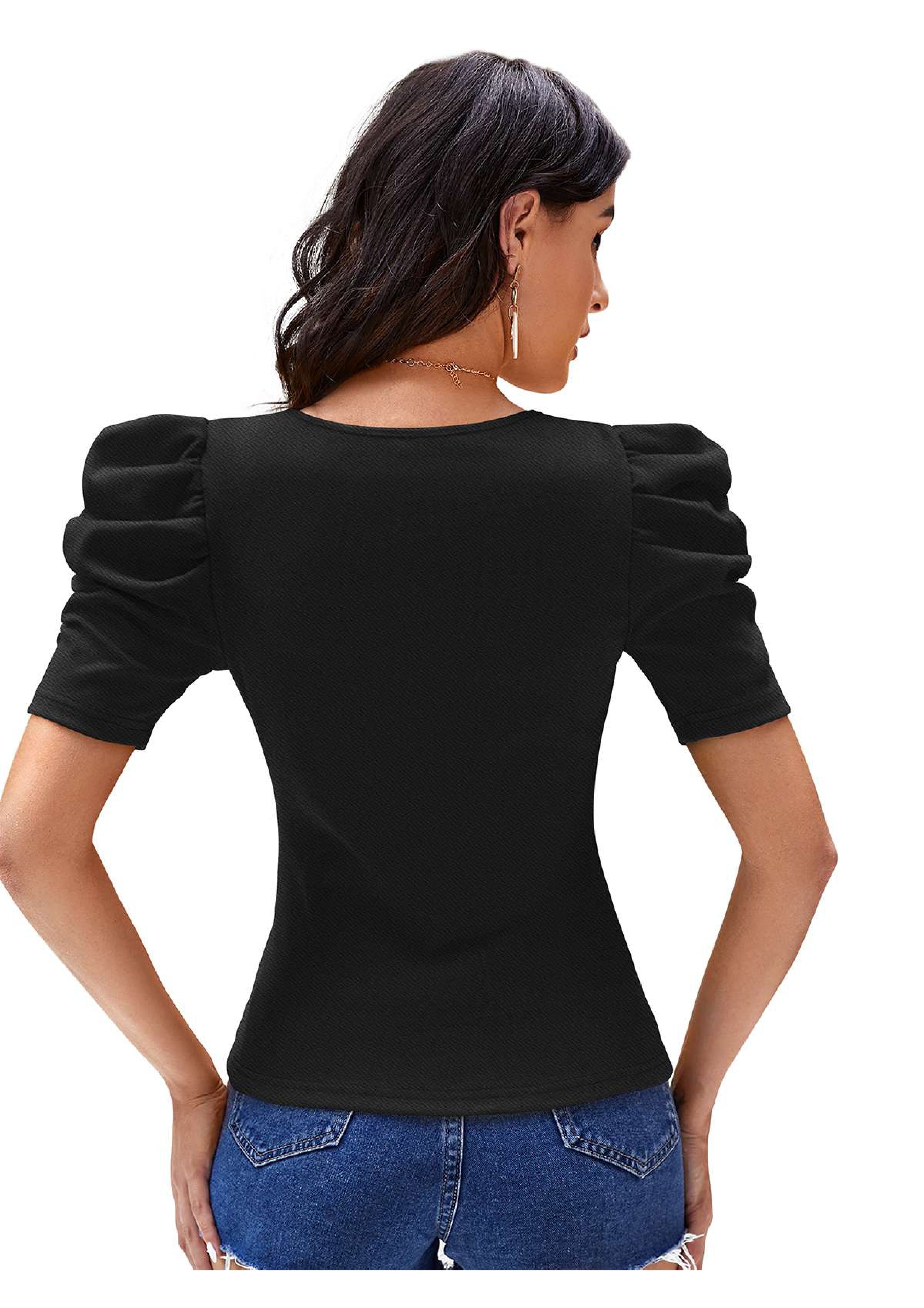 Midnight Grace Puff-Sleeve Crop Top – Classic Elegance Meets Modern Edge