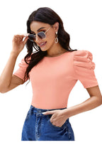 Midnight Grace Puff-Sleeve Crop Top – Classic Elegance Meets Modern Edge