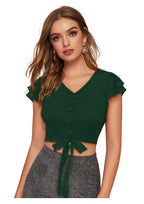 Ruffle Button Tie-Up Crop Top for Women