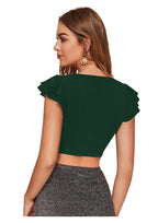Ruffle Button Tie-Up Crop Top for Women