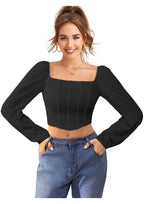 Divine Grace Square-Neck Puff Sleeve Crop Top