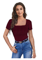Bold Charm Houndstooth Square-Neck Top