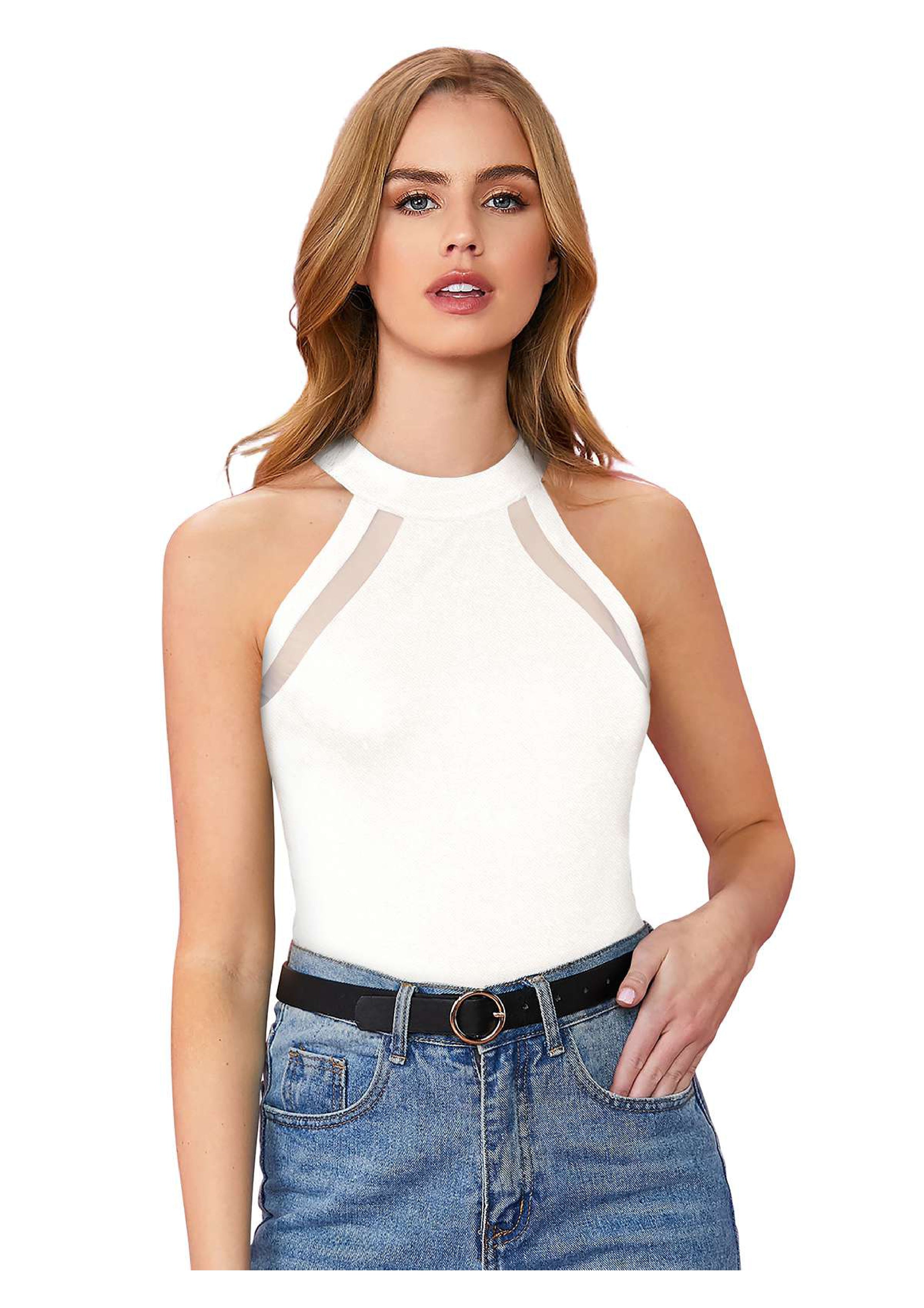 Pure Grace  Mesh Halter Neck Top – Elegant Everyday Essential