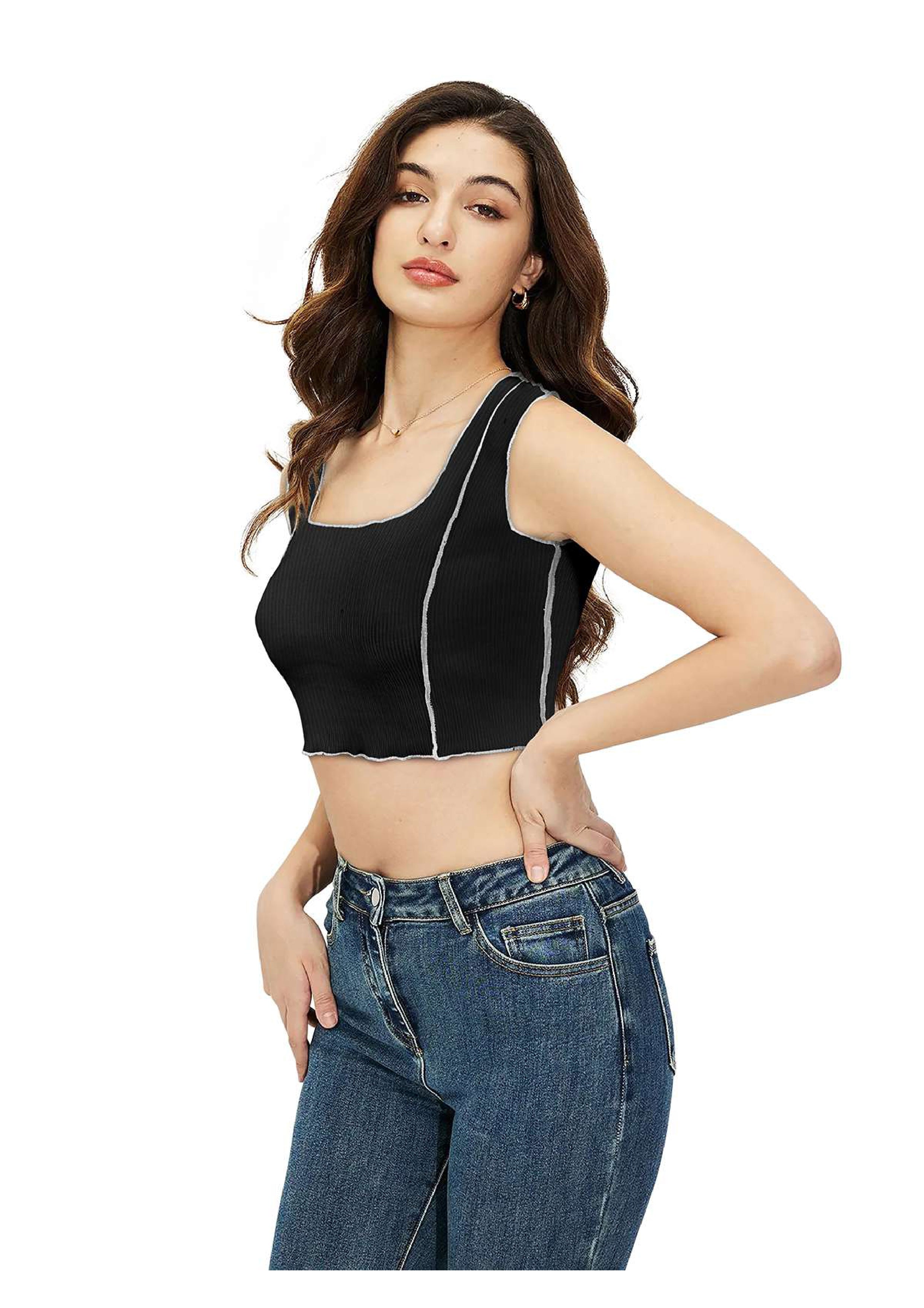 UrbanEdge Ribbed Stitch Detail Crop Top