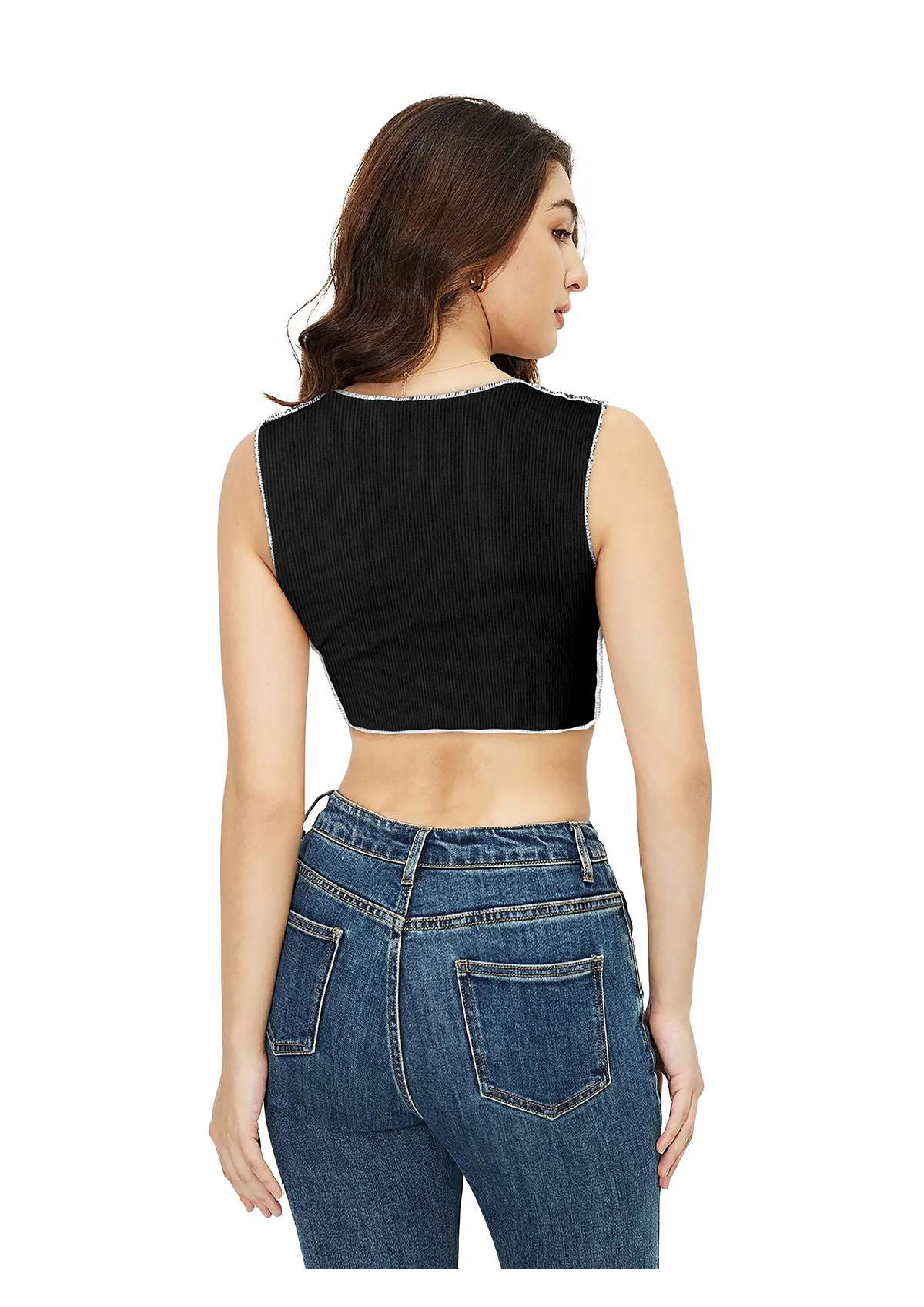 UrbanEdge Ribbed Stitch Detail Crop Top