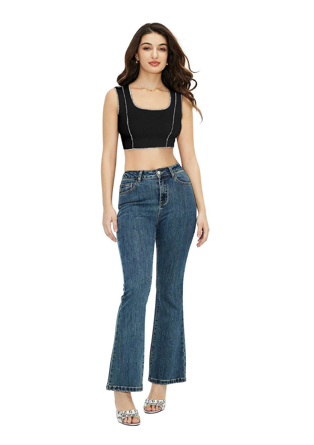 UrbanEdge Ribbed Stitch Detail Crop Top