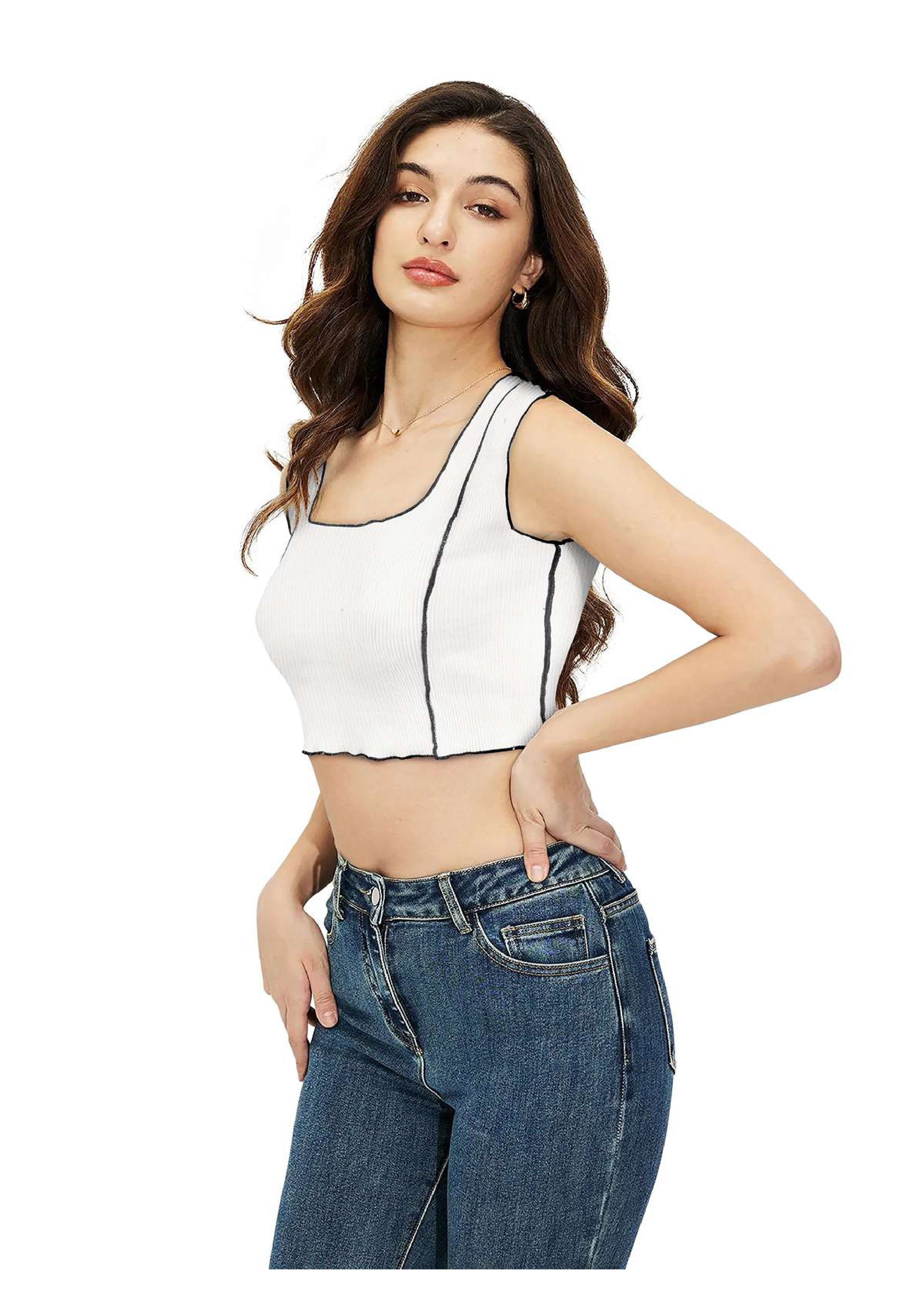 UrbanEdge Ribbed Stitch Detail Crop Top