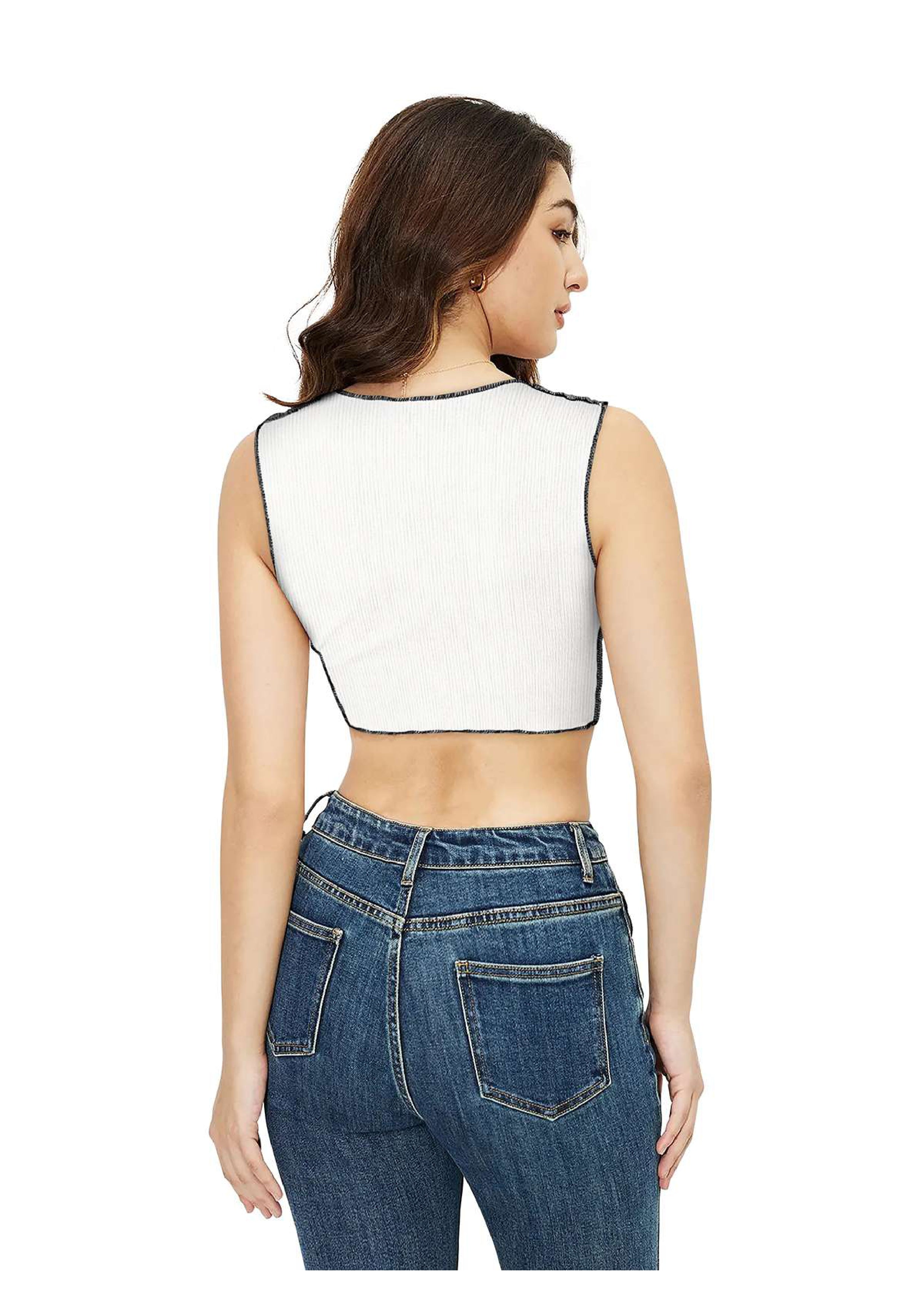 UrbanEdge Ribbed Stitch Detail Crop Top