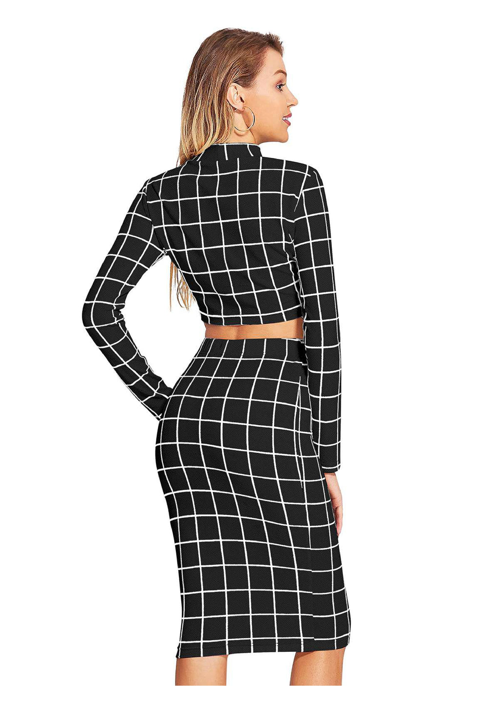 Trendy Checkered Crop Top & Skirt
