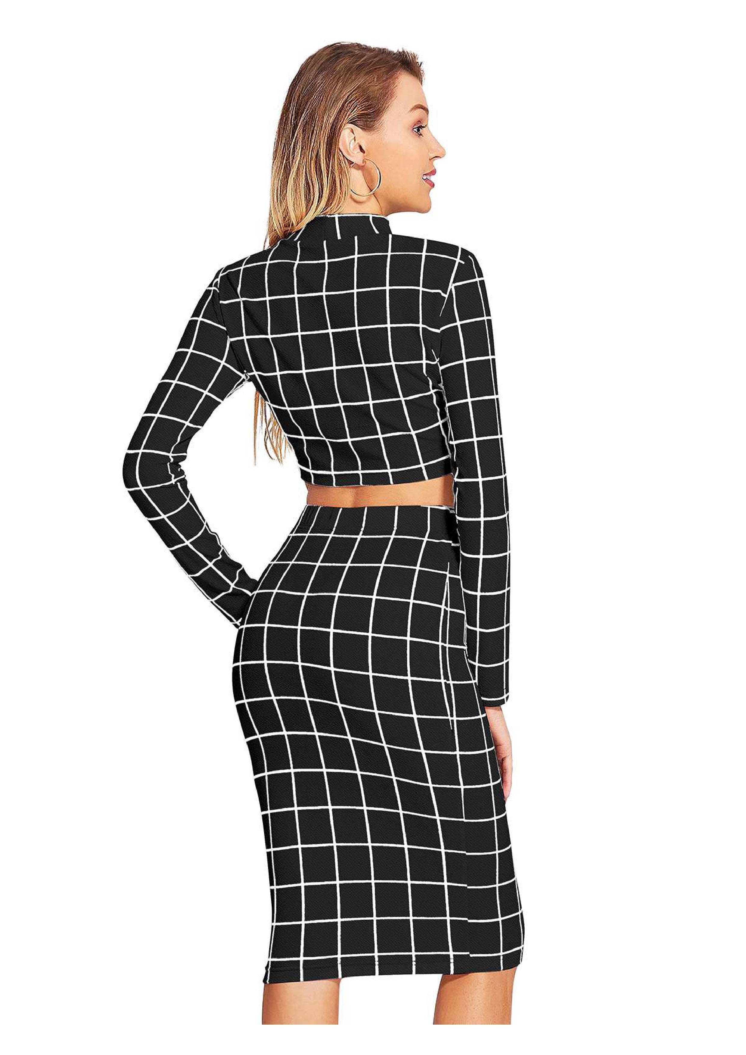 Trendy Checkered Crop Top & Skirt