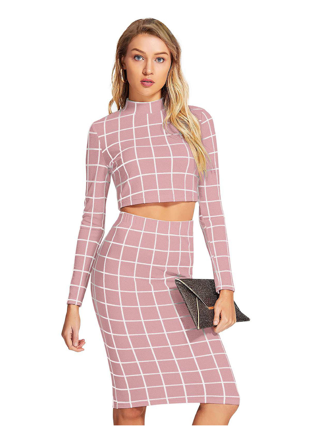 Trendy Checkered Crop Top & Skirt