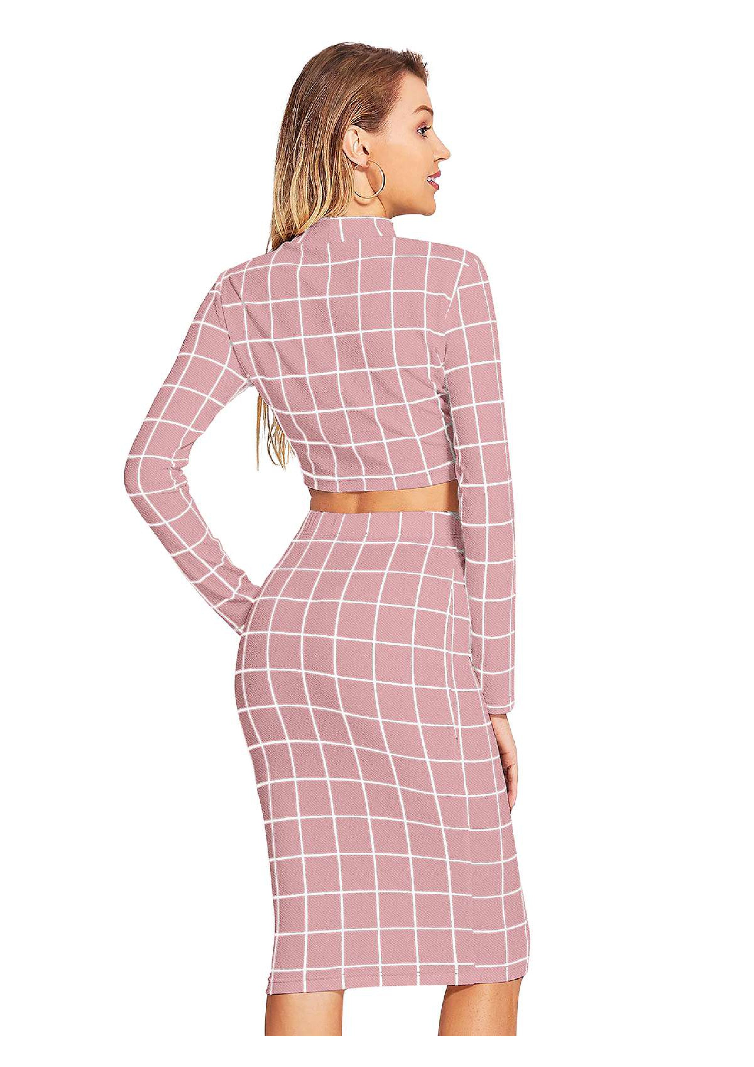 Trendy Checkered Crop Top & Skirt