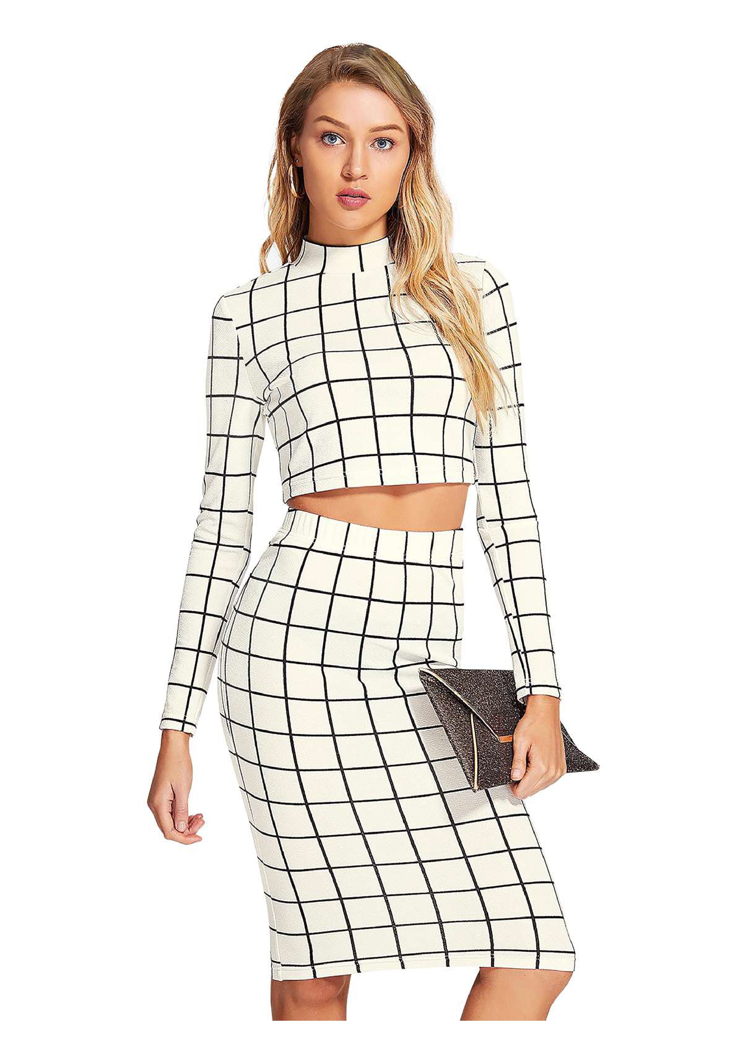 Trendy Checkered Crop Top & Skirt