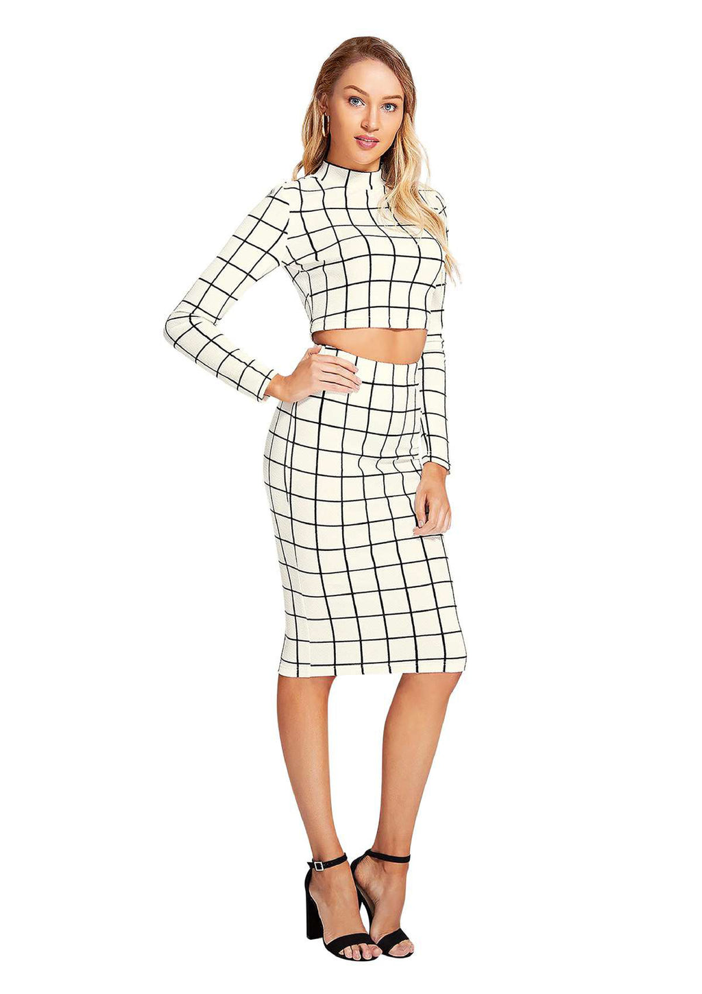 Trendy Checkered Crop Top & Skirt