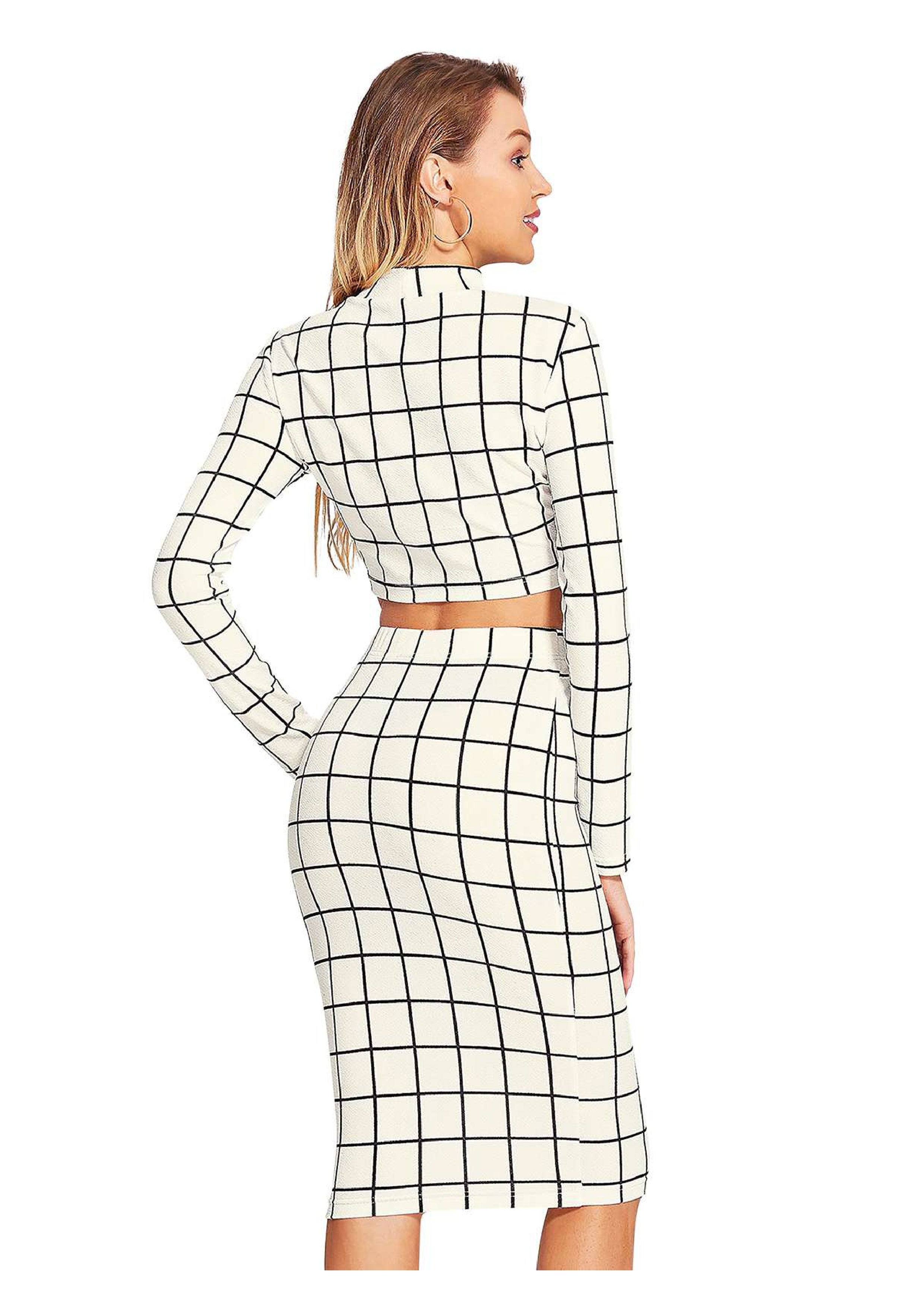 Trendy Checkered Crop Top & Skirt