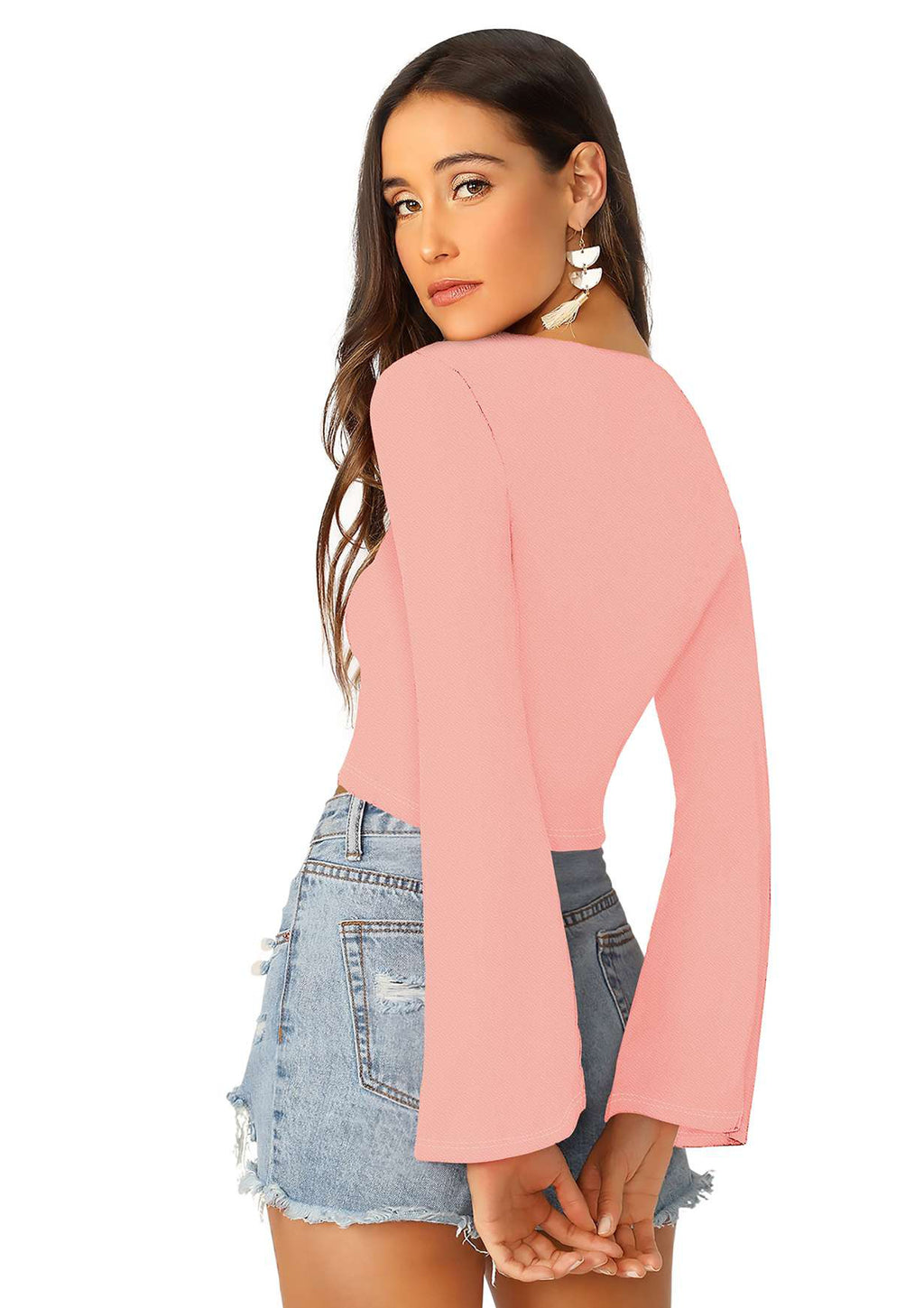 Stylish Ruched Front Crop Top for Women – Trendy Long Sleeve Party & Casual Wear