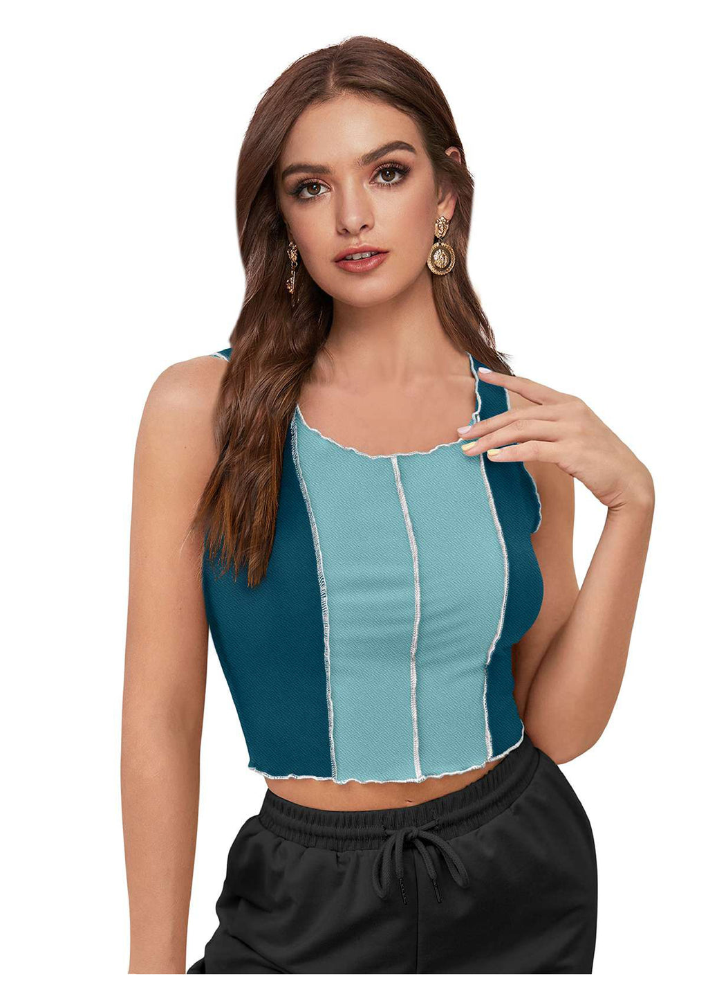 Trendy Color Block Sleeveless Crop Top for Women | Stylish Casual & Party Wear