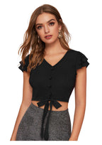 Ruffle Button Tie-Up Crop Top for Women