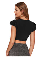 Ruffle Button Tie-Up Crop Top for Women