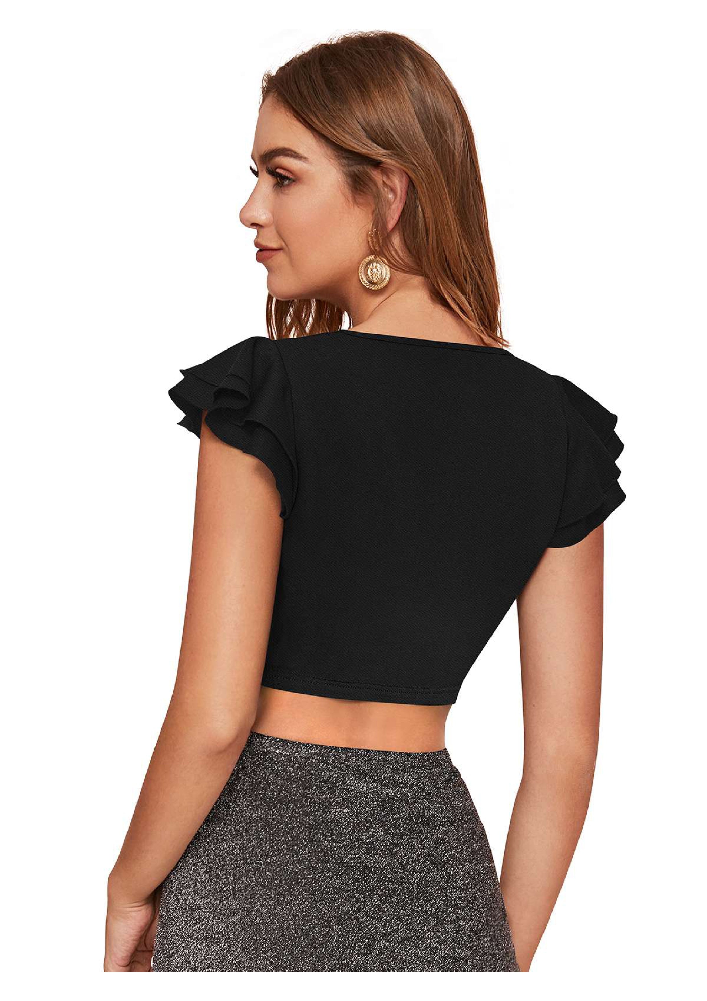 Ruffle Button Tie-Up Crop Top for Women