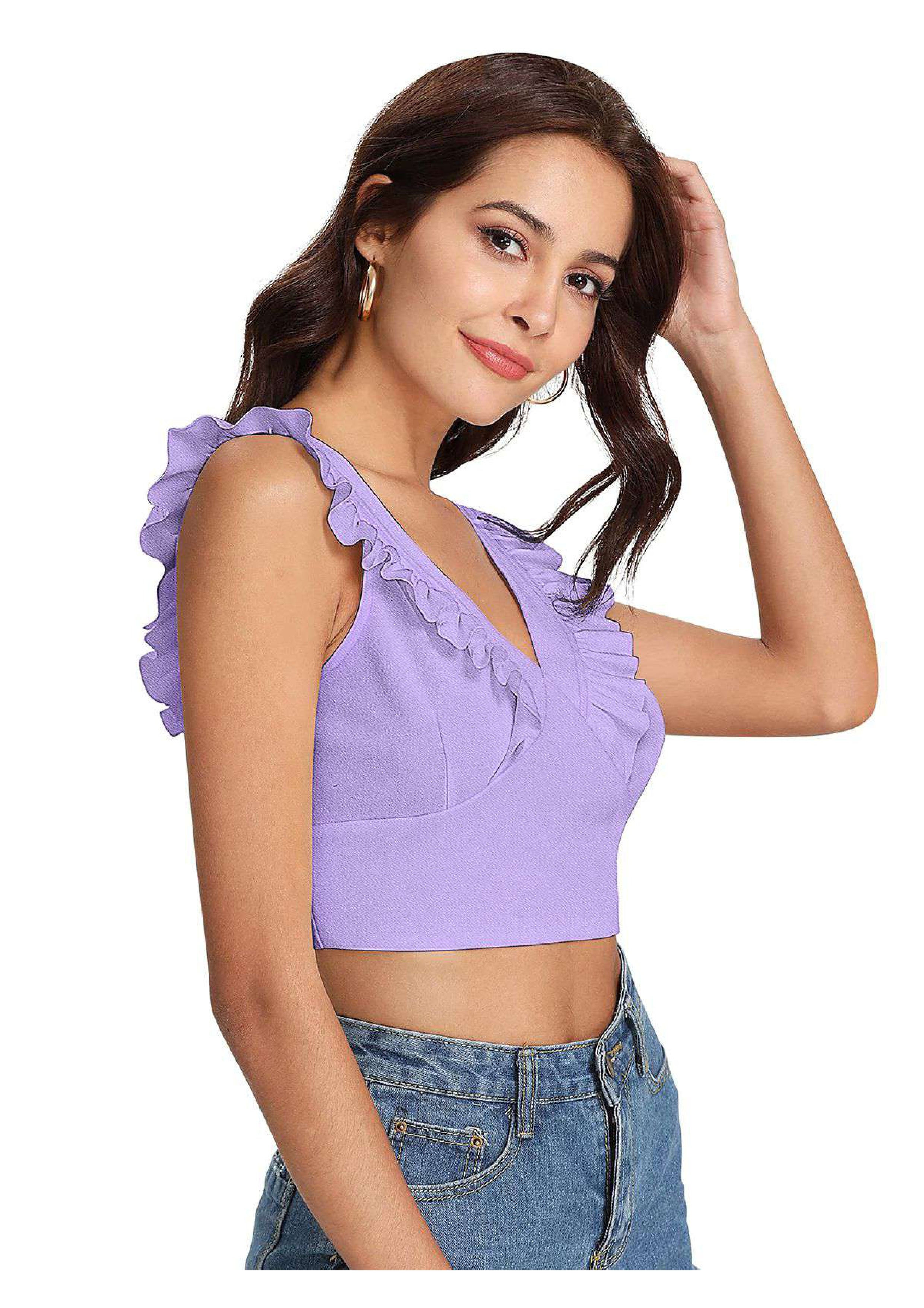 Ruffle Charm V-Neck Crop Top