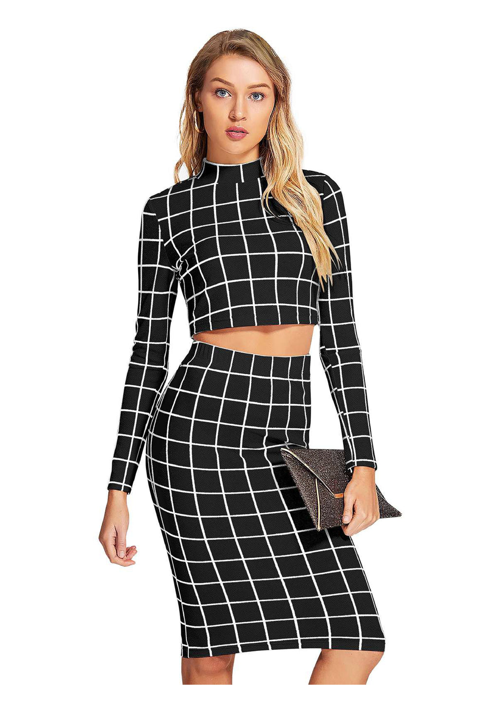 Trendy Checkered Crop Top & Skirt