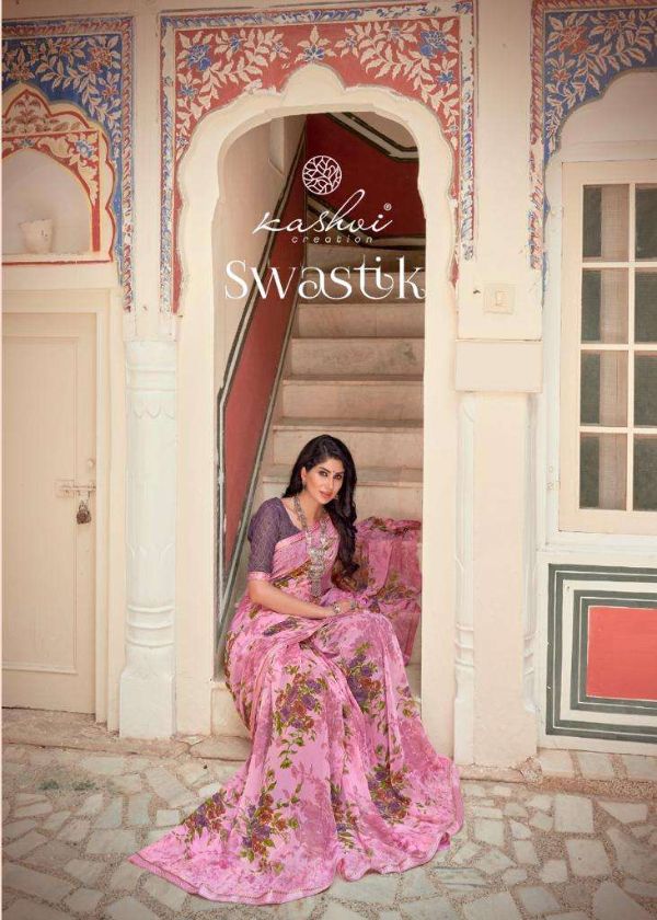 Swastik by Kashvi Georgette Printed Daily-Wear Saree – Everyday Elegance Range