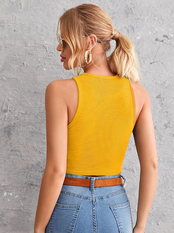 Ribbed Round-Neck Sleeveless Crop Top