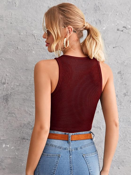 Ribbed Round-Neck Sleeveless Crop Top