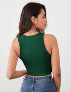 Ribbed Round-Neck Sleeveless Crop Top