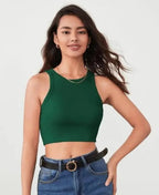 Ribbed Round-Neck Sleeveless Crop Top