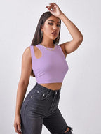 Ribbed One-Shoulder Cutout Crop Top