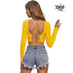 Backless Crisscross Long Sleeve Crop Top for Women – Elegant, Bold & Trendsetting Style