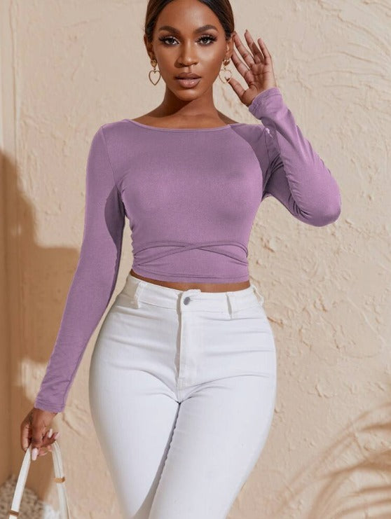 Backless Crisscross Long Sleeve Crop Top for Women – Elegant, Bold & Trendsetting Style