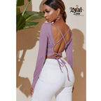 Backless Crisscross Long Sleeve Crop Top for Women – Elegant, Bold & Trendsetting Style