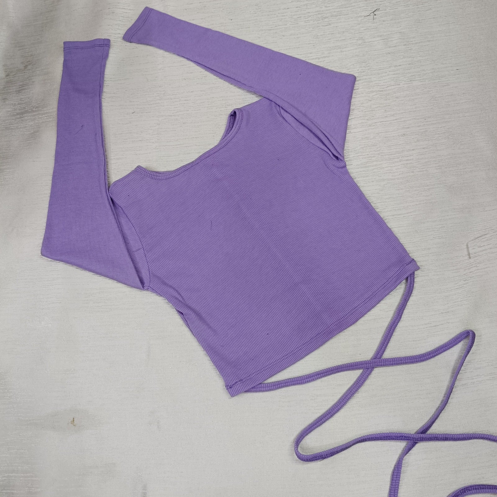 Trendy Ribbed Wrap Crop Top with Crisscross Tie Detailing