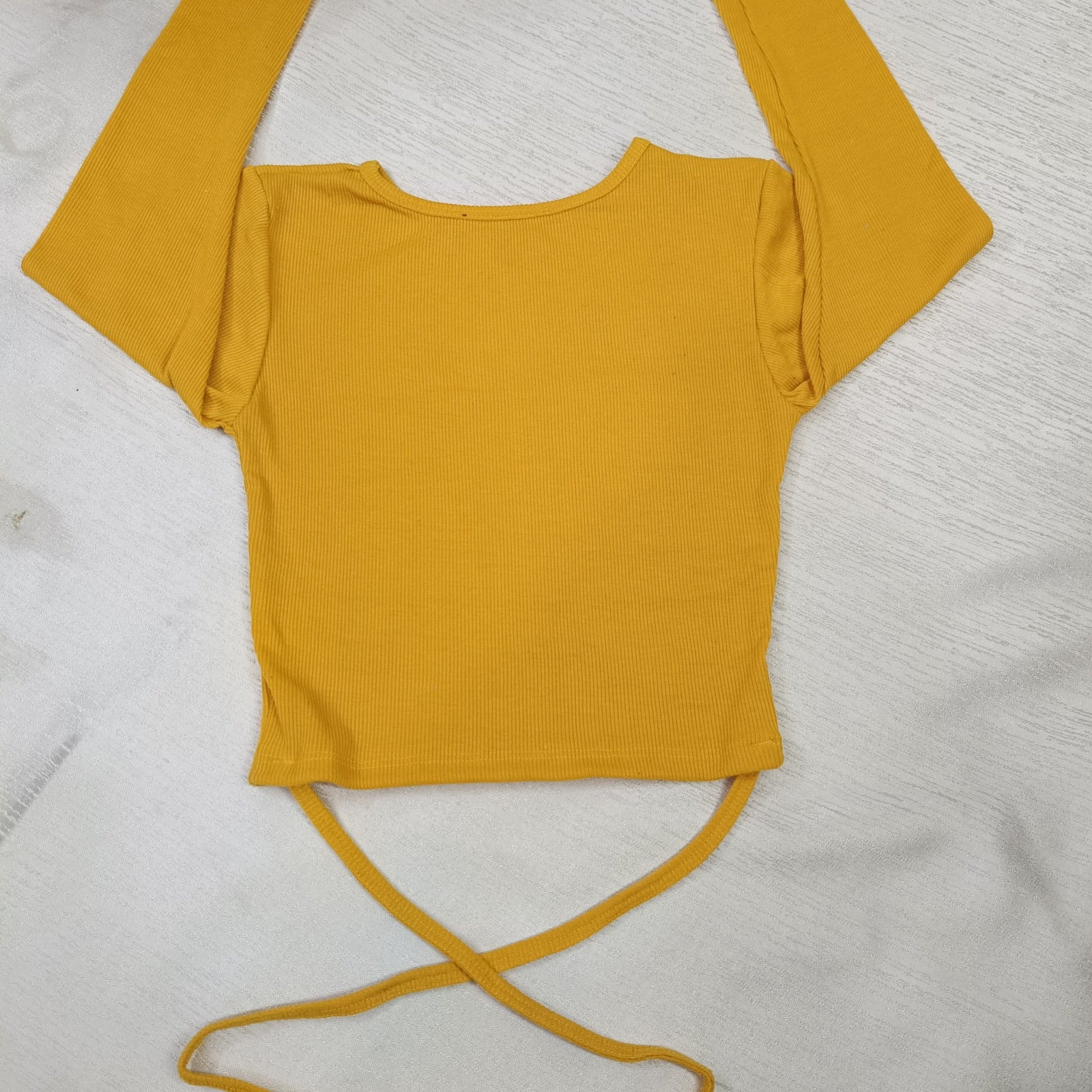 Trendy Ribbed Wrap Crop Top with Crisscross Tie Detailing