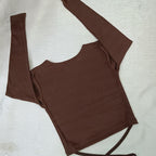 Trendy Ribbed Wrap Crop Top with Crisscross Tie Detailing