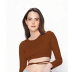 Trendy Ribbed Wrap Crop Top with Crisscross Tie Detailing