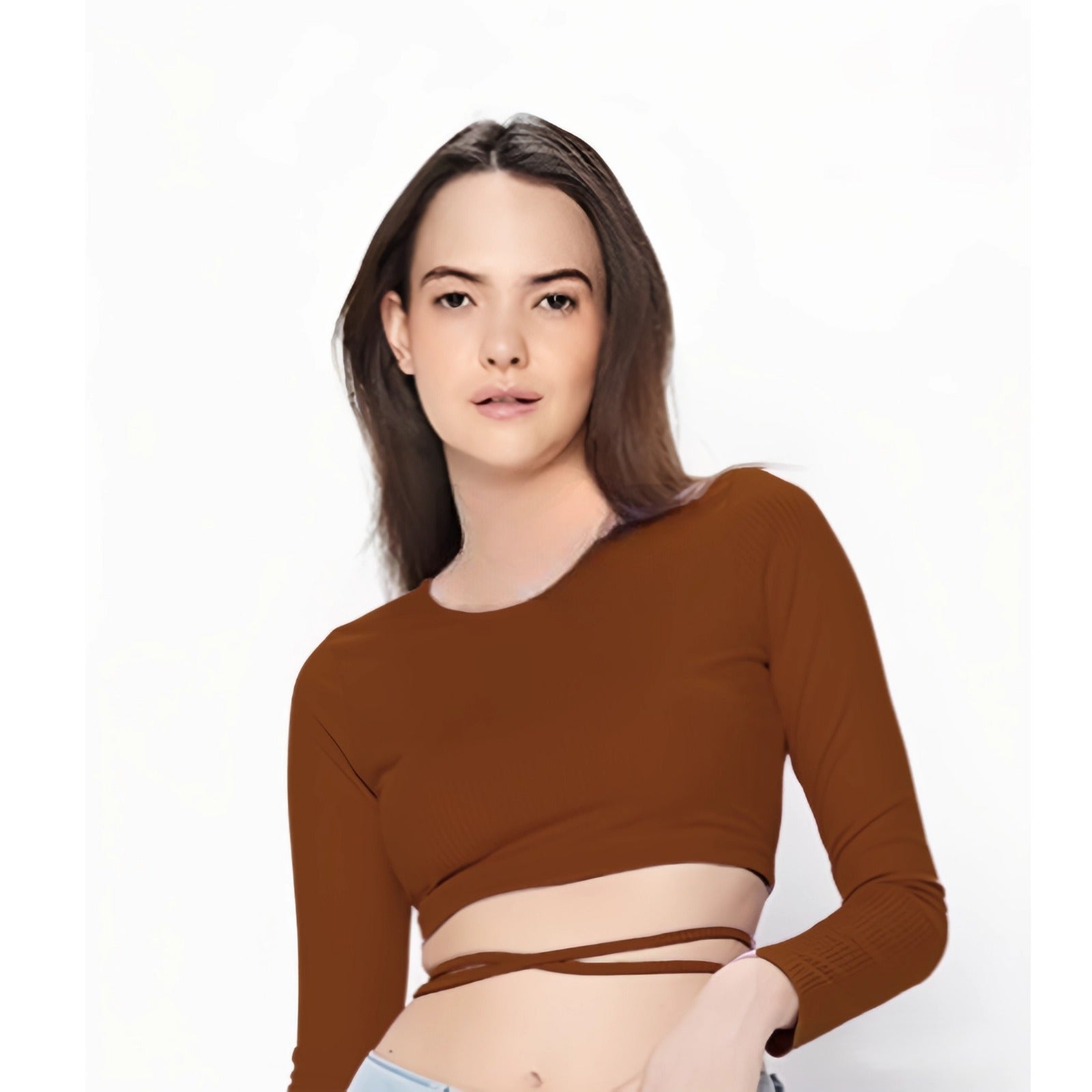 Trendy Ribbed Wrap Crop Top with Crisscross Tie Detailing