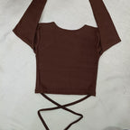 Trendy Ribbed Wrap Crop Top with Crisscross Tie Detailing