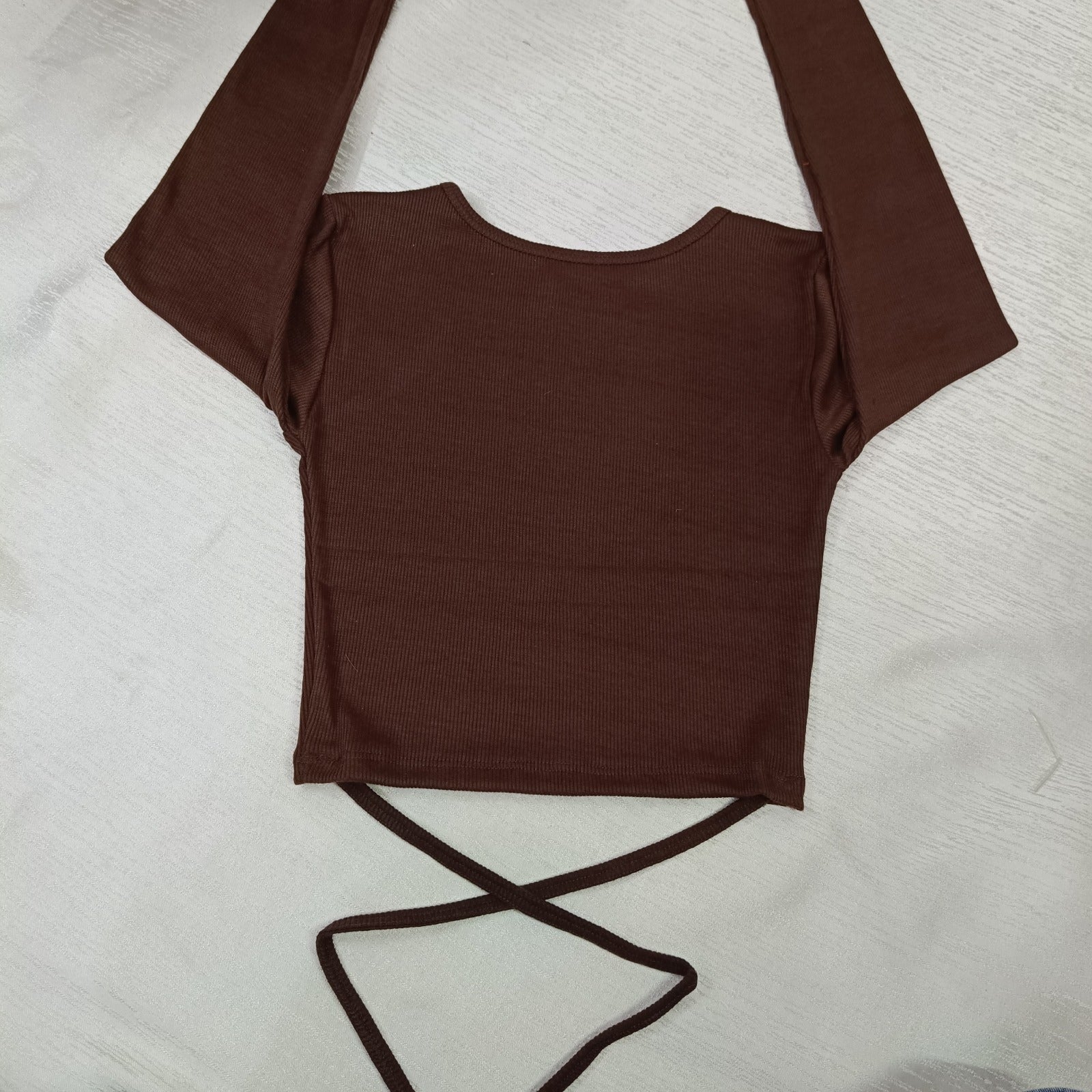 Trendy Ribbed Wrap Crop Top with Crisscross Tie Detailing