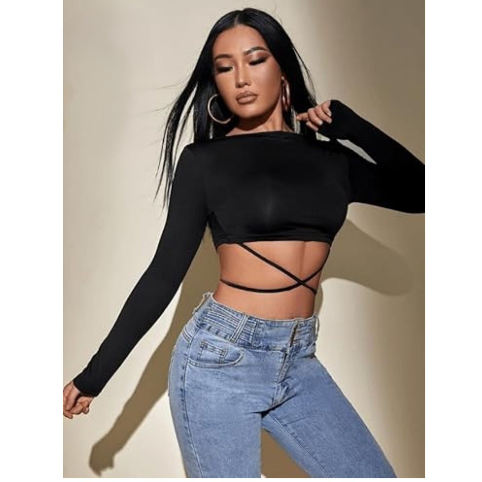 Trendy Ribbed Wrap Crop Top with Crisscross Tie Detailing